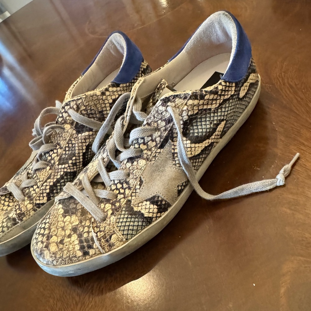 Golden Goose Snake Print Sneakers with Blue Accents